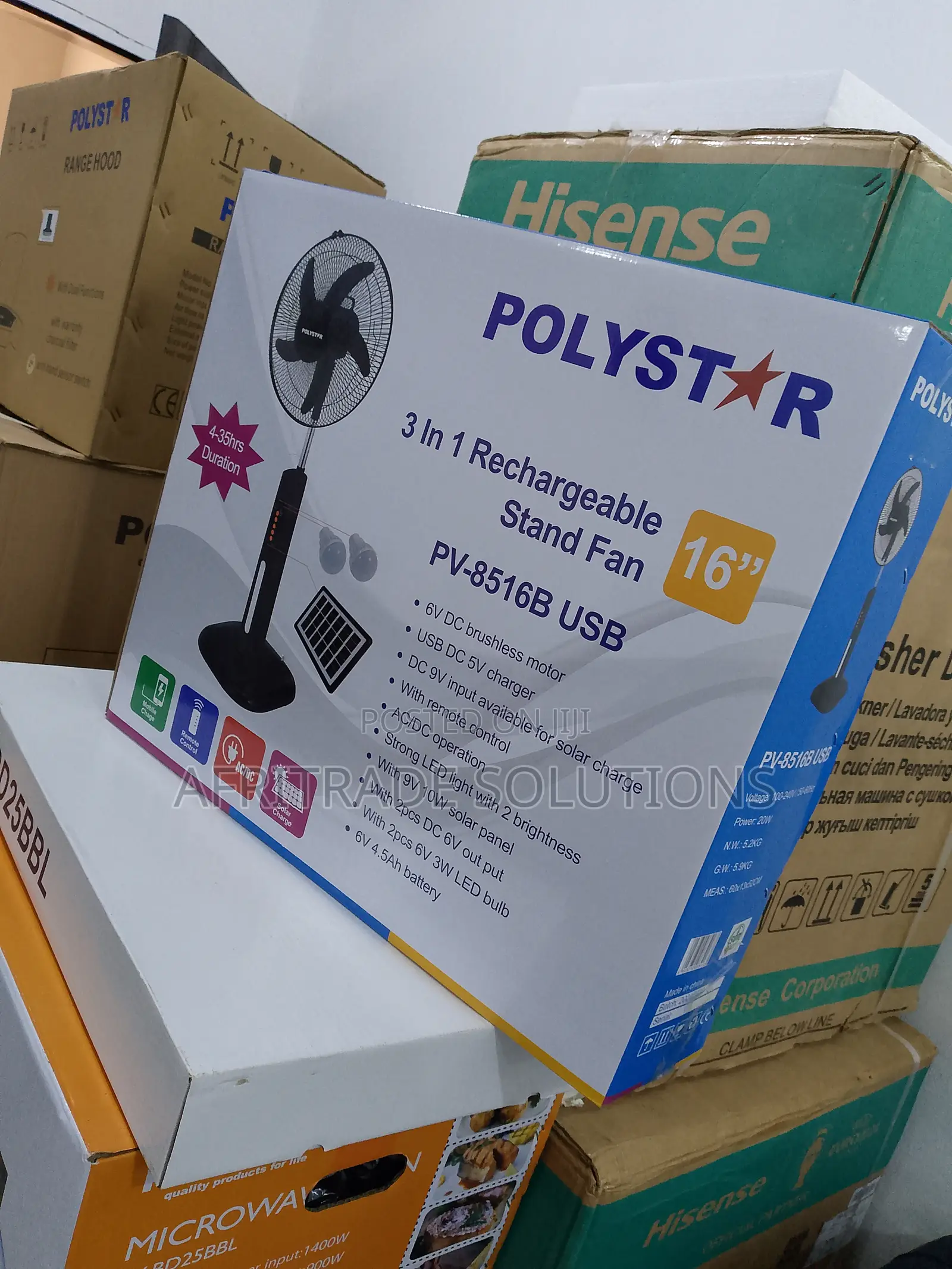 Efficient Polystar 16" Rechargeable Fan- Five Speed Blade