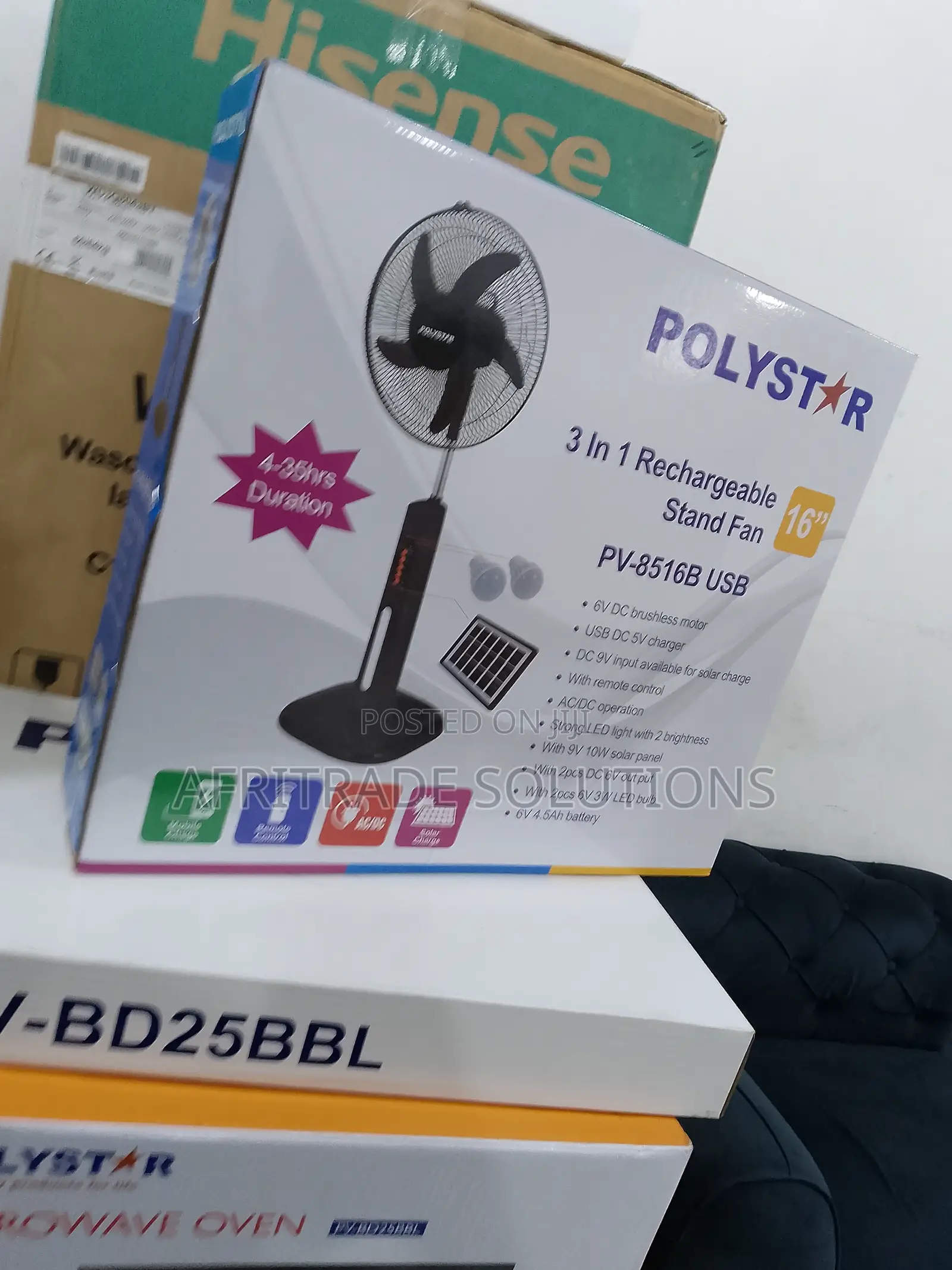 Quality Polystar 16" Rechargeable Fan- Five Speed Blade