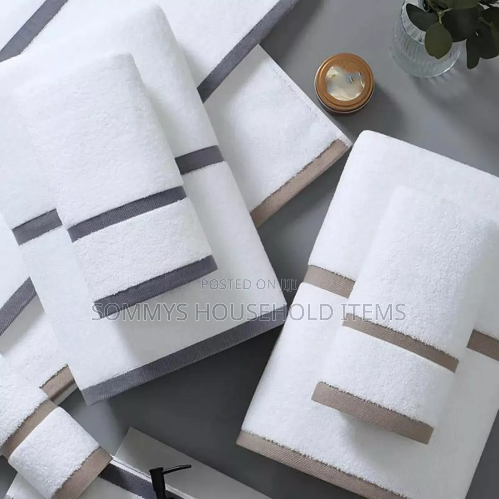 2in1 High Quality White Towel With Colour Edge