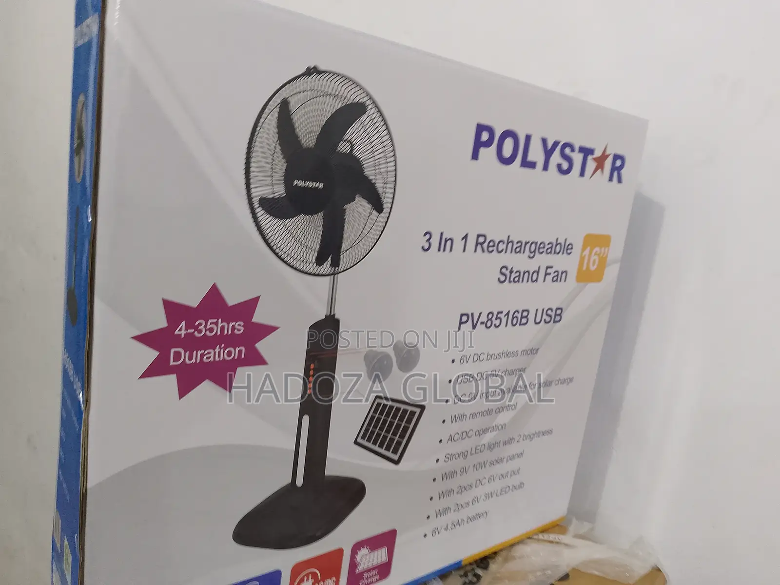 Efficient Polystar 16" 3 in 1 Rechargeble Fan PV8516B USB