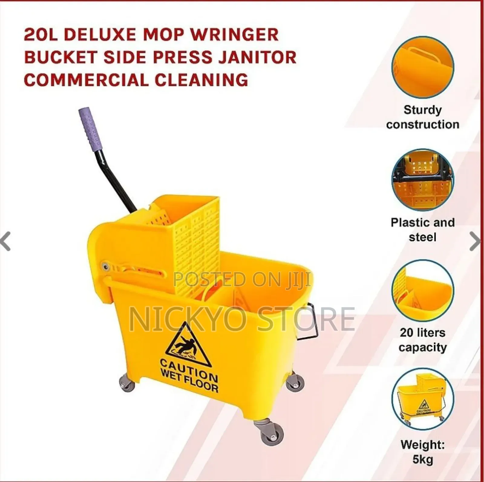 20L Two Chambers Cleaning Mop Bucket With 4 Wheels Wringer