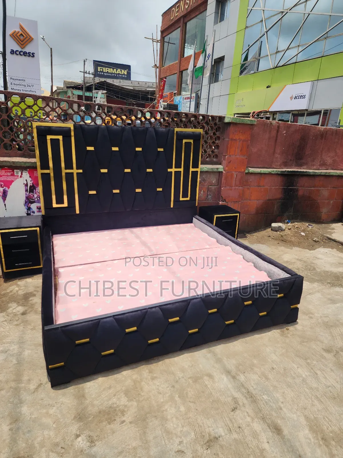 6by6 Upholstery Padded Bed Frame With Two Side Drawers