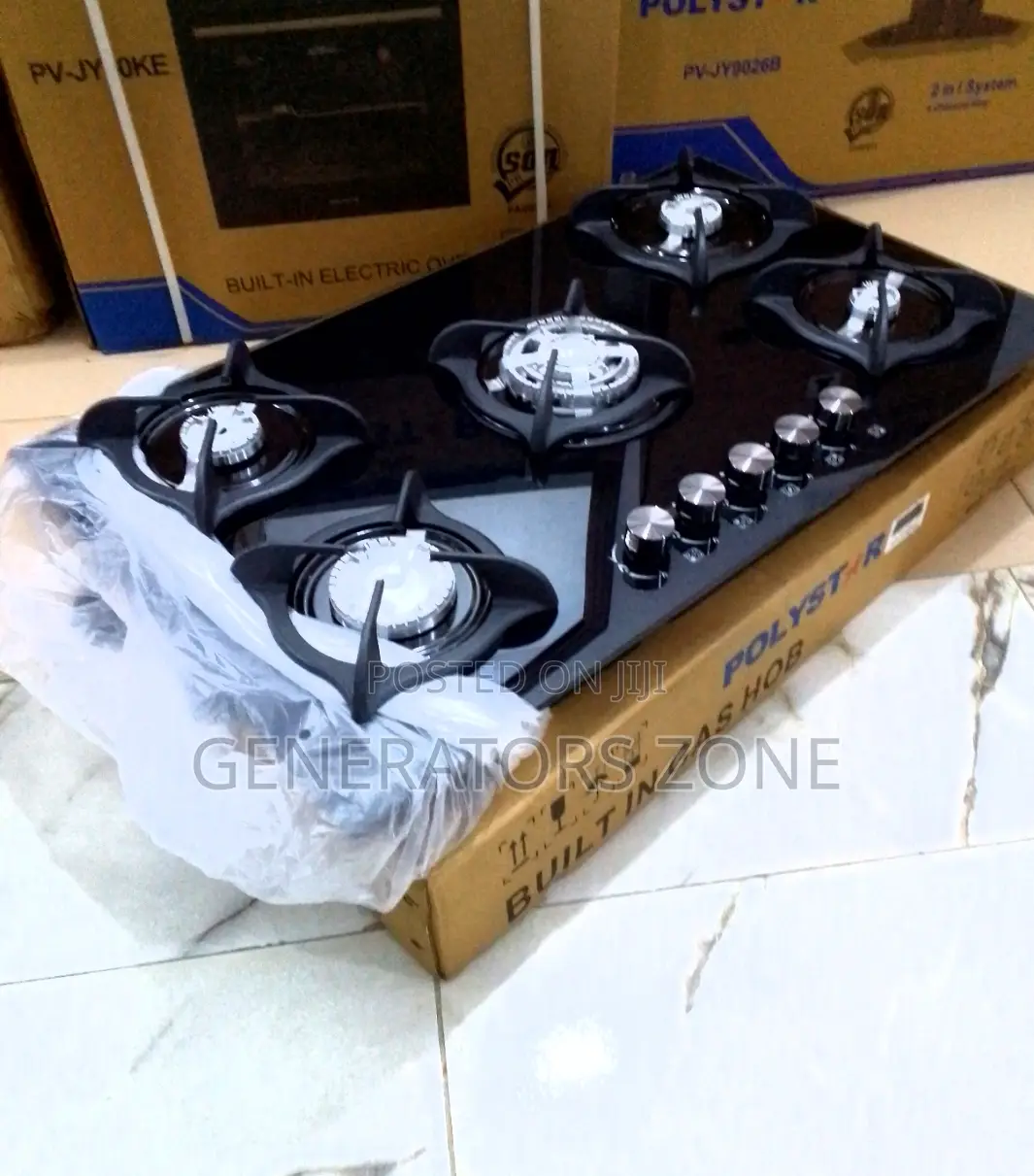 Easy to Use Polystar Built in 5 Burner Gas Hob( Black)
