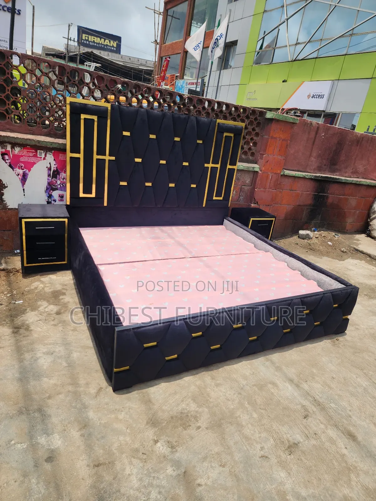 6by6 Upholstery Padded Bed Frame With Two Side Drawers