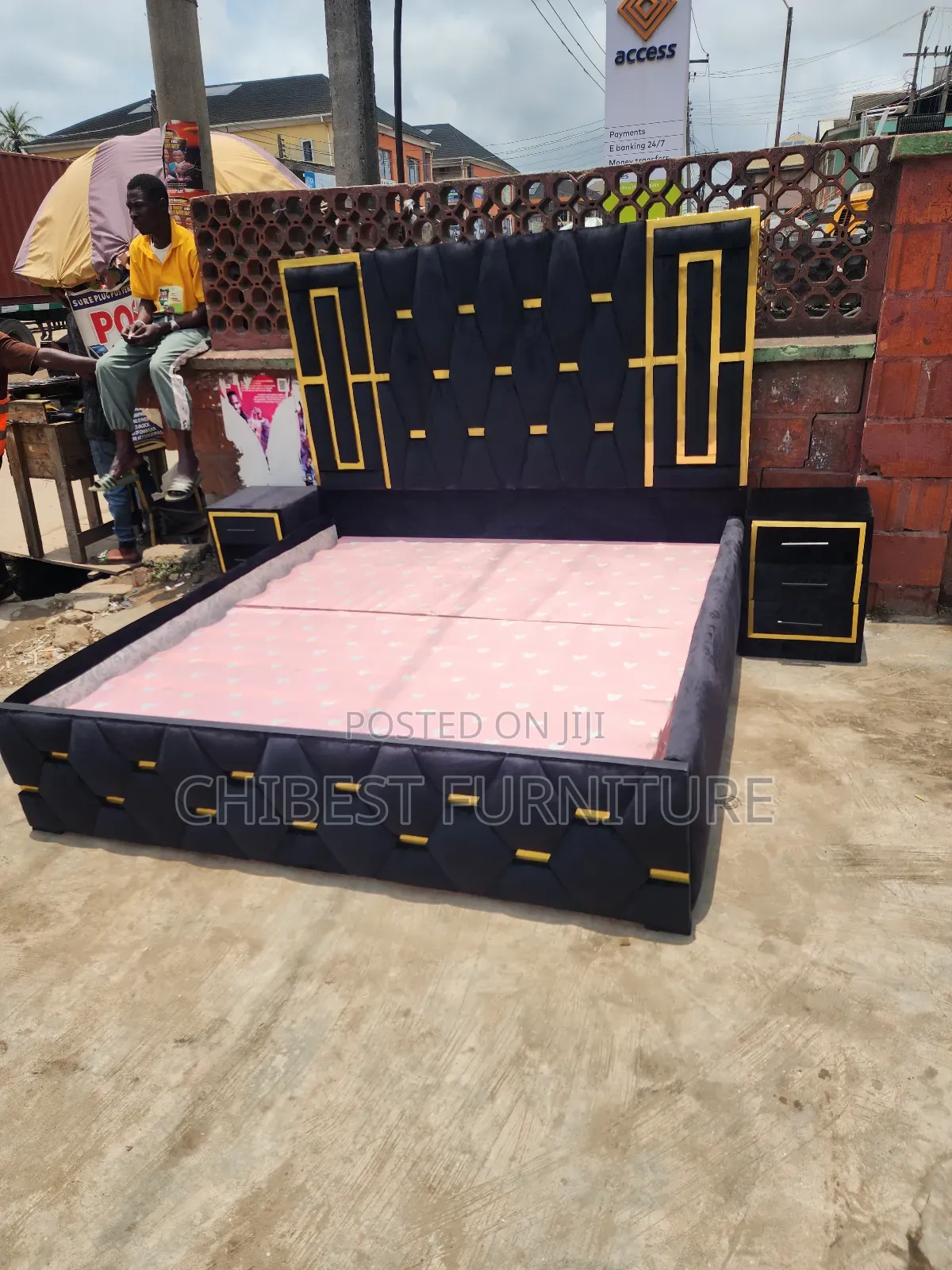 6by6 Upholstery Padded Bed Frame With Two Side Drawers