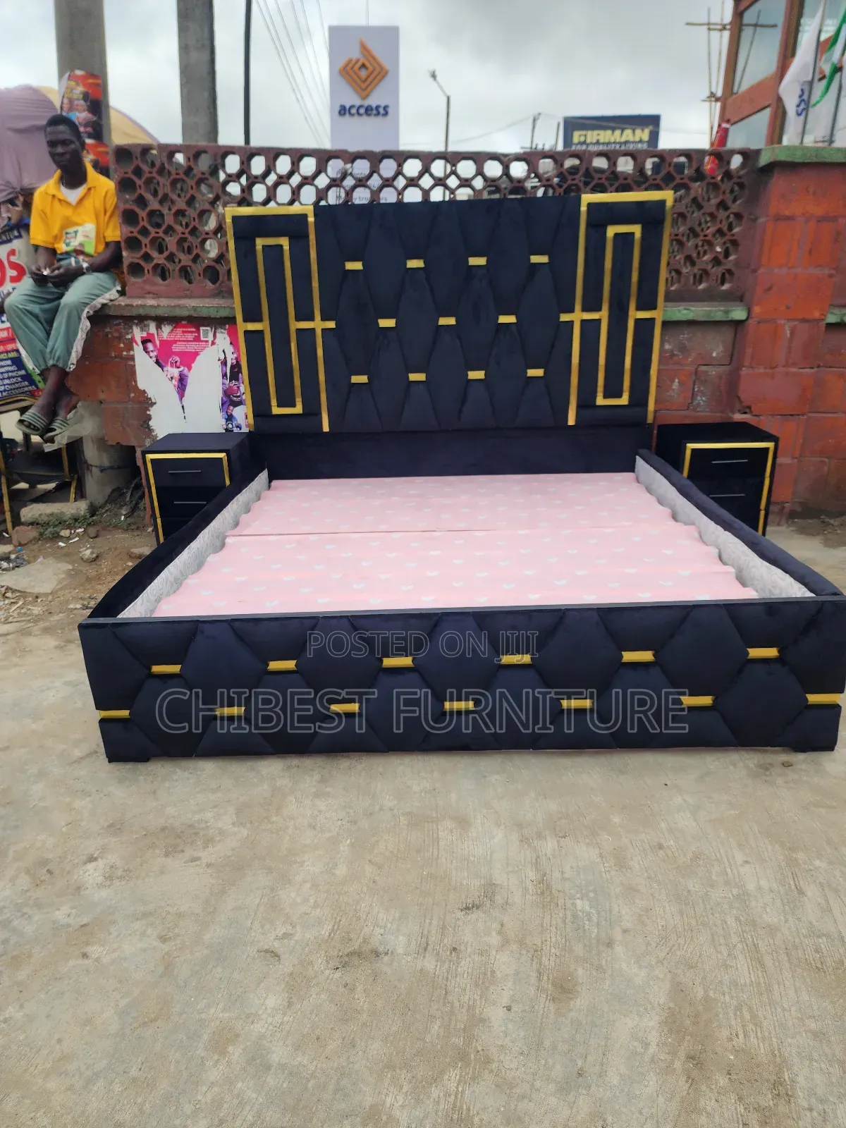 6by6 Upholstery Padded Bed Frame With Two Side Drawers