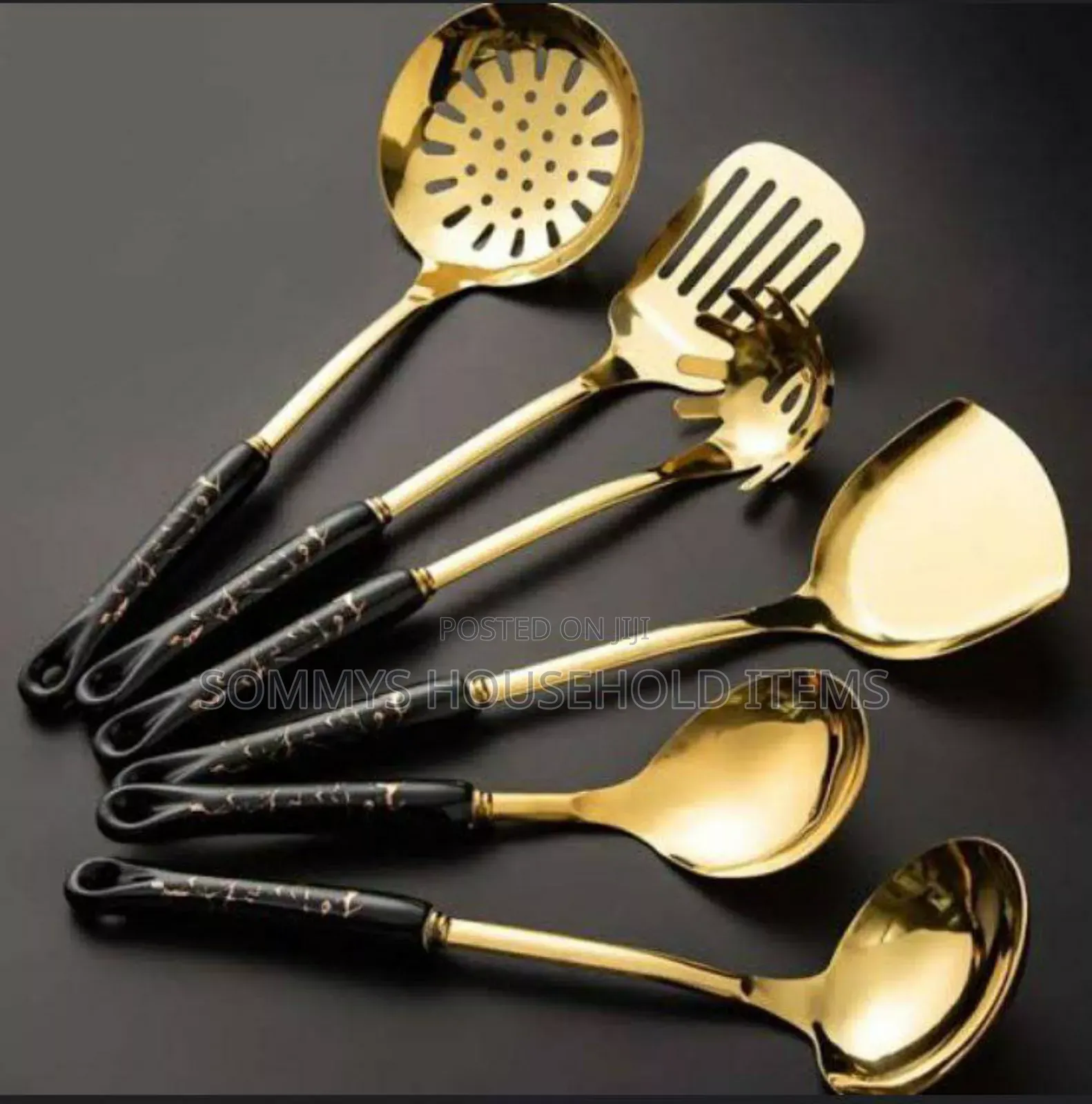 7pcs Gold Marble Cooking Spoon Set With Stand