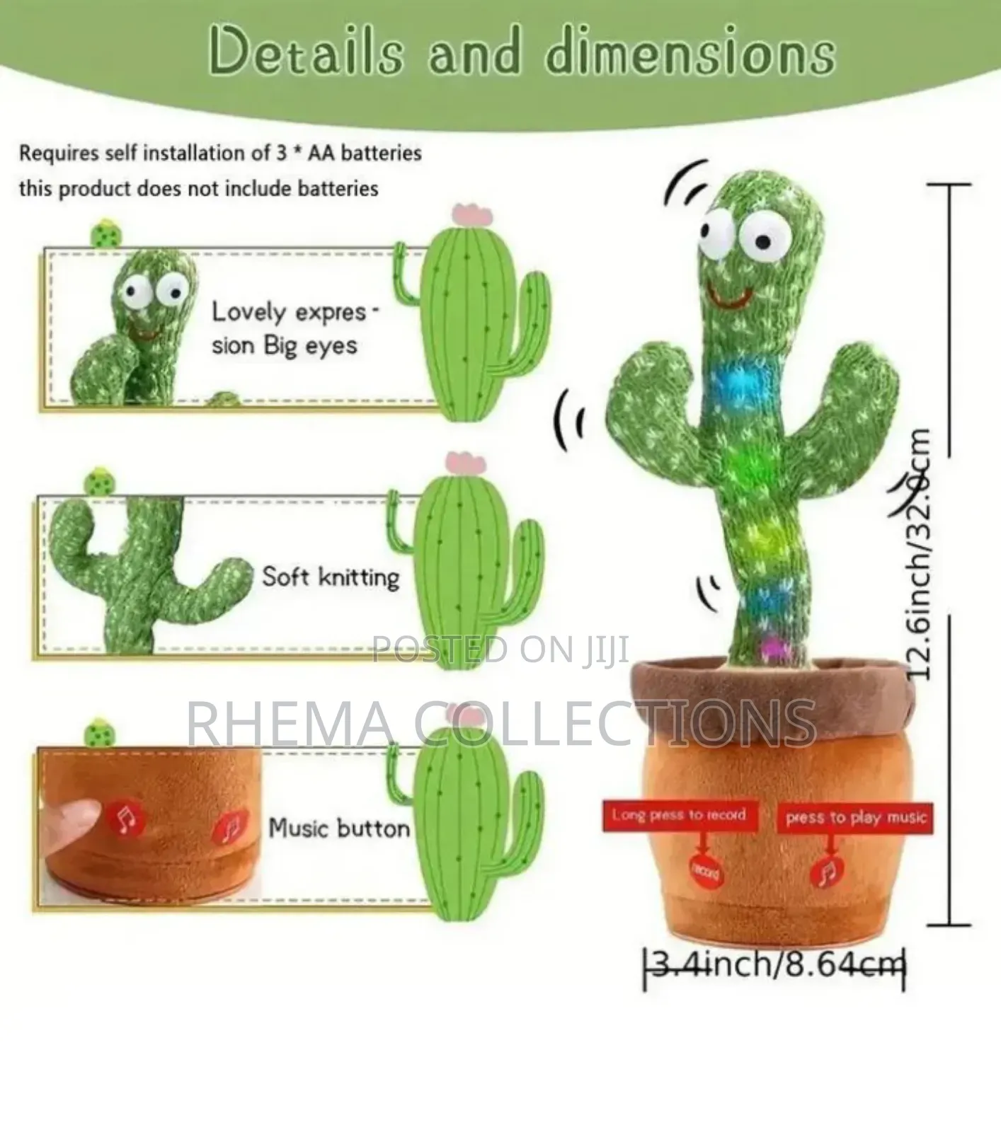 Rechargeable Dancing Talking Cactus Toy for Babies/Kiddies