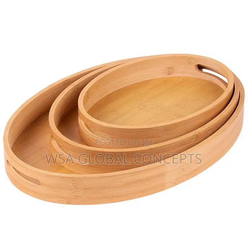 3 Sets Oval Wooden Tray