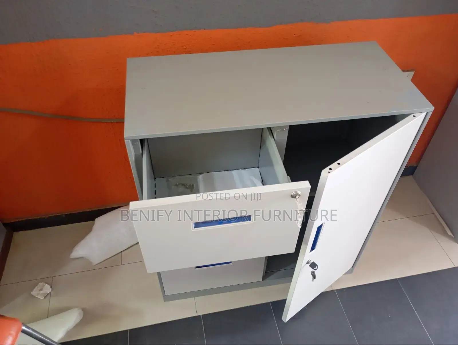Metal Cabinet With Drawers and Cupboard