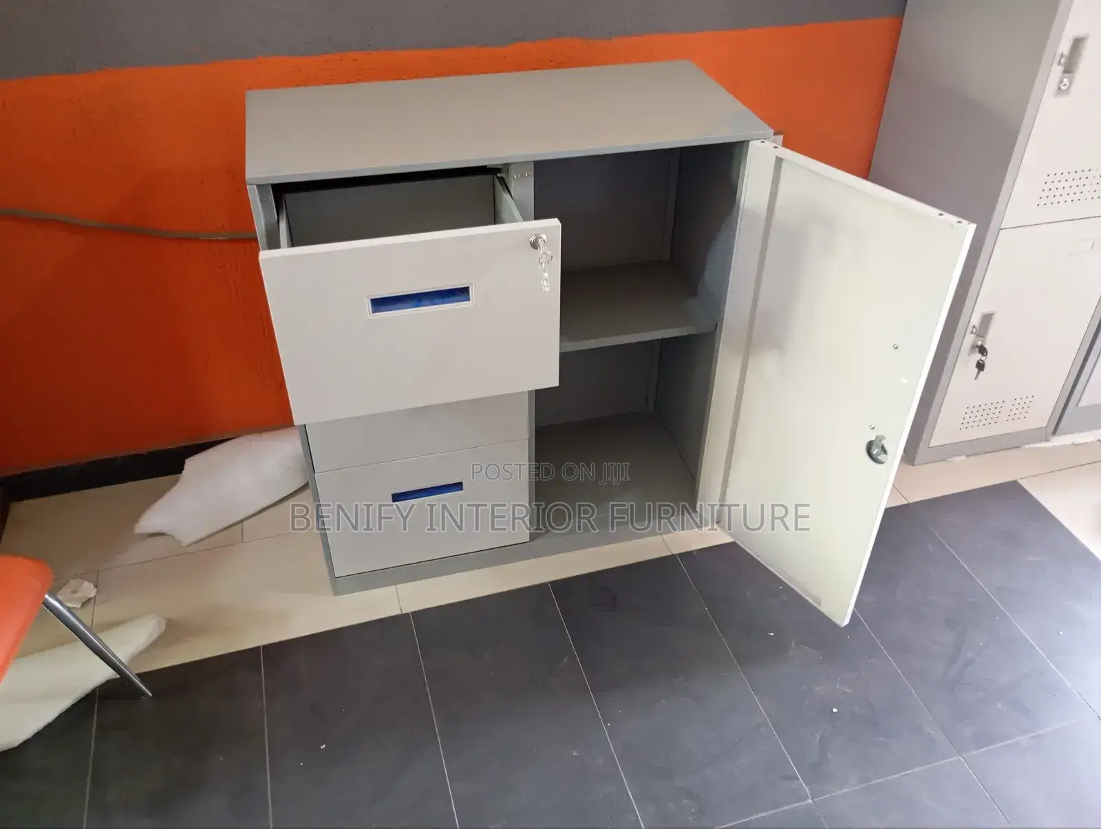 Metal Cabinet With Drawers and Cupboard