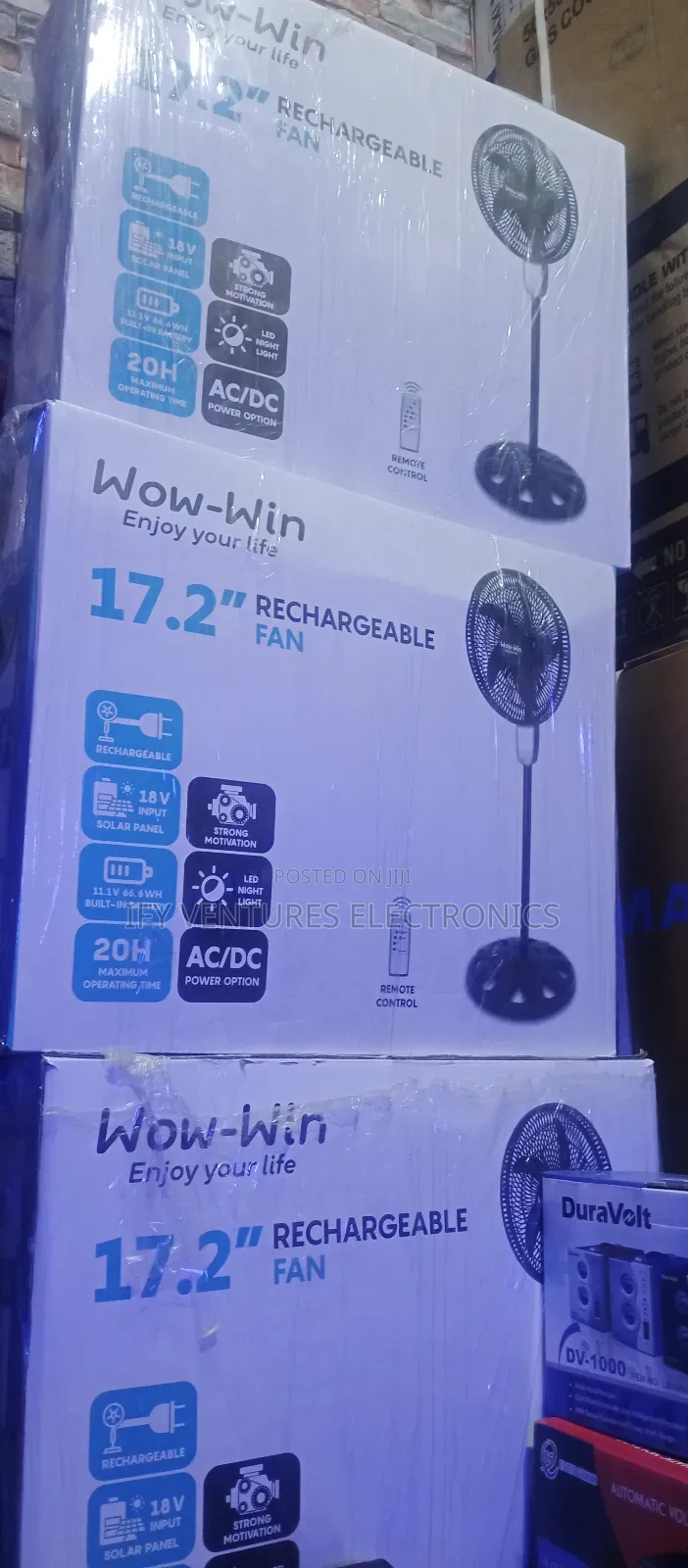 18" Wow-Win Rechargeable Fan With 5 Blades, Black Color