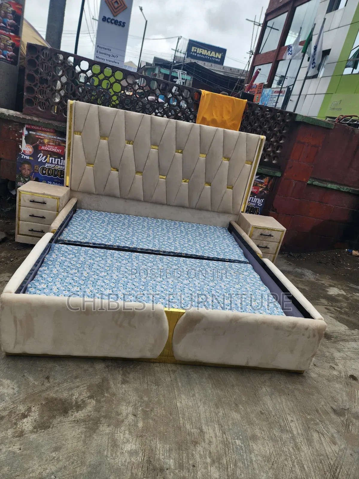 Quality 6by6 Upholstery Padded Bed Frame With Two Bed Sides