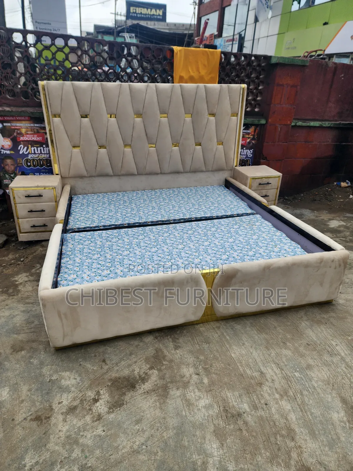 Quality 6by6 Upholstery Padded Bed Frame With Two Bed Sides