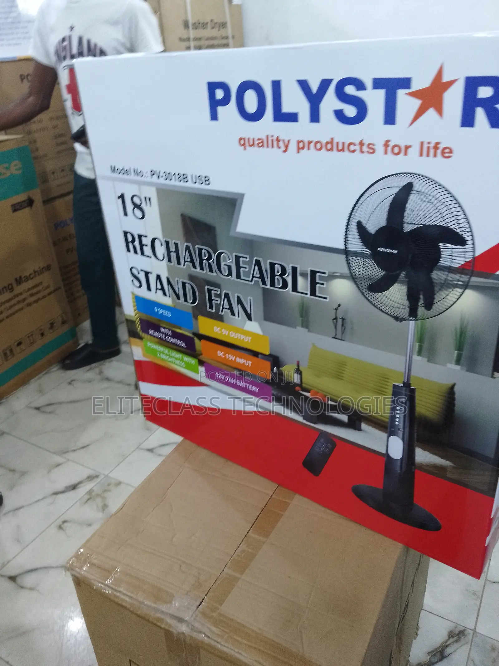 High Quality 18'' Polystar Rechargeable Stand Fan