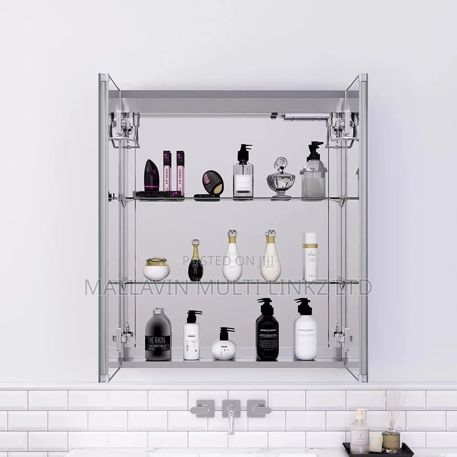 Double-Door Stainless Cabinet Led Mirror With Bluetooth