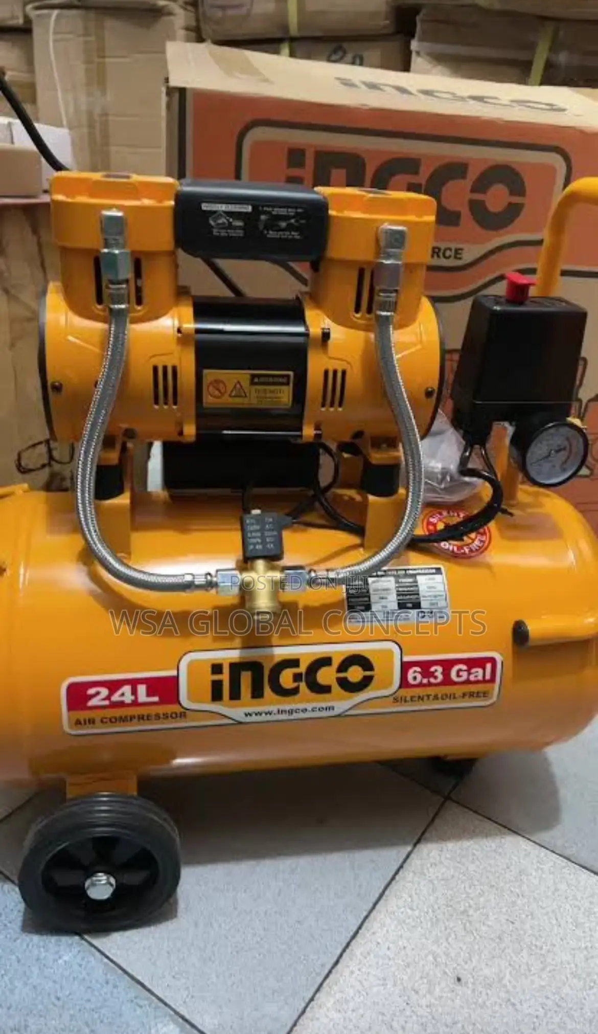 24 Liters INGCO Air Compressor 6.3 Gal Silent Oil Free