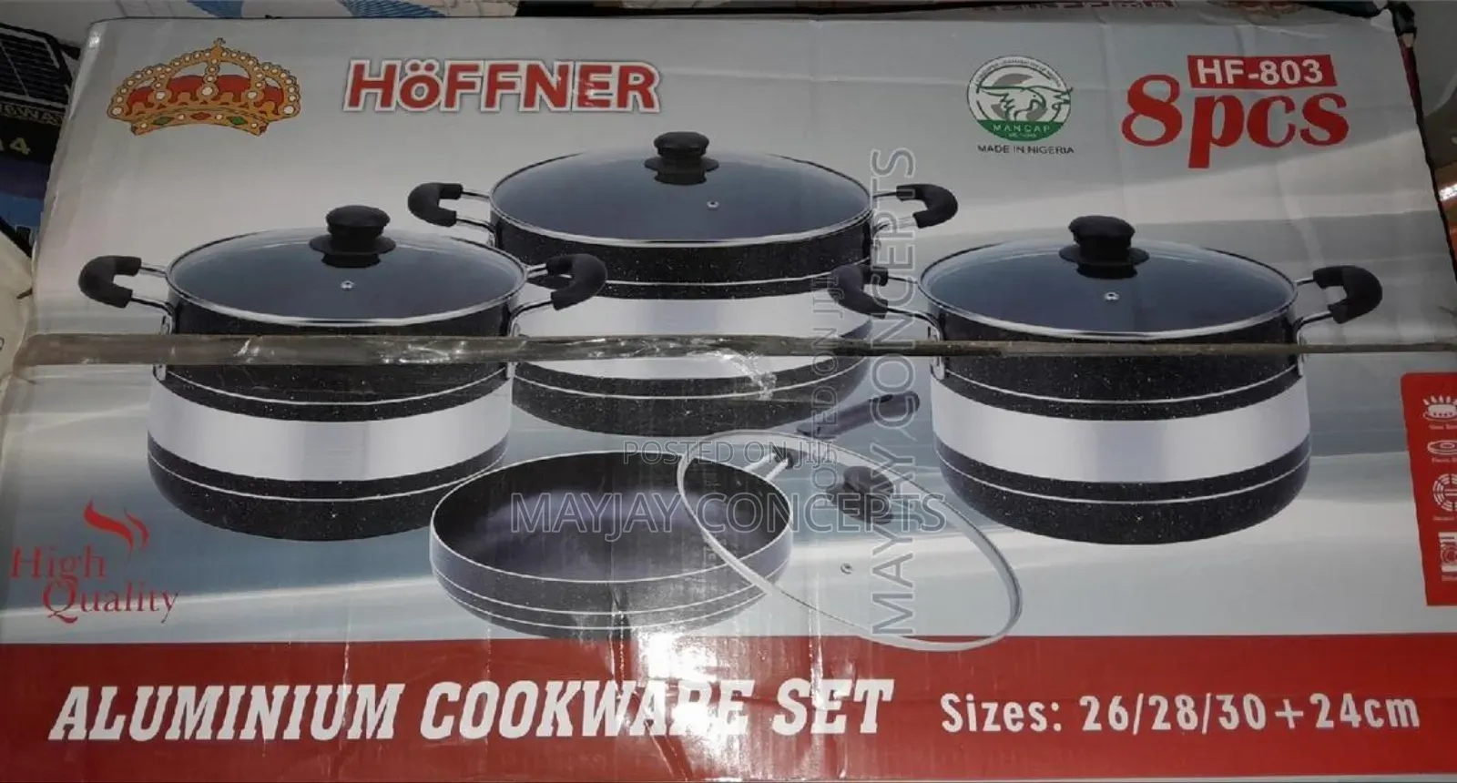 Hoffner 8pcs Non-Stick Pot Plus Fry-Pan-26cm/28cm/30cm+24cm
