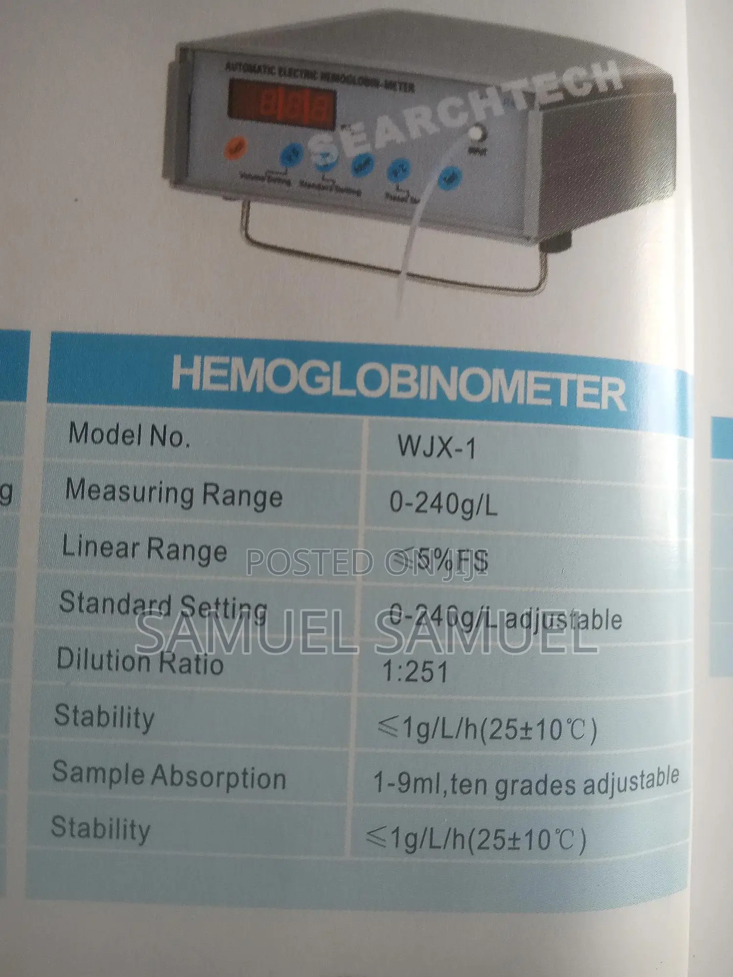 Hemoglobin Meter Automatic HEMOGLOBINOMETER WJX-1