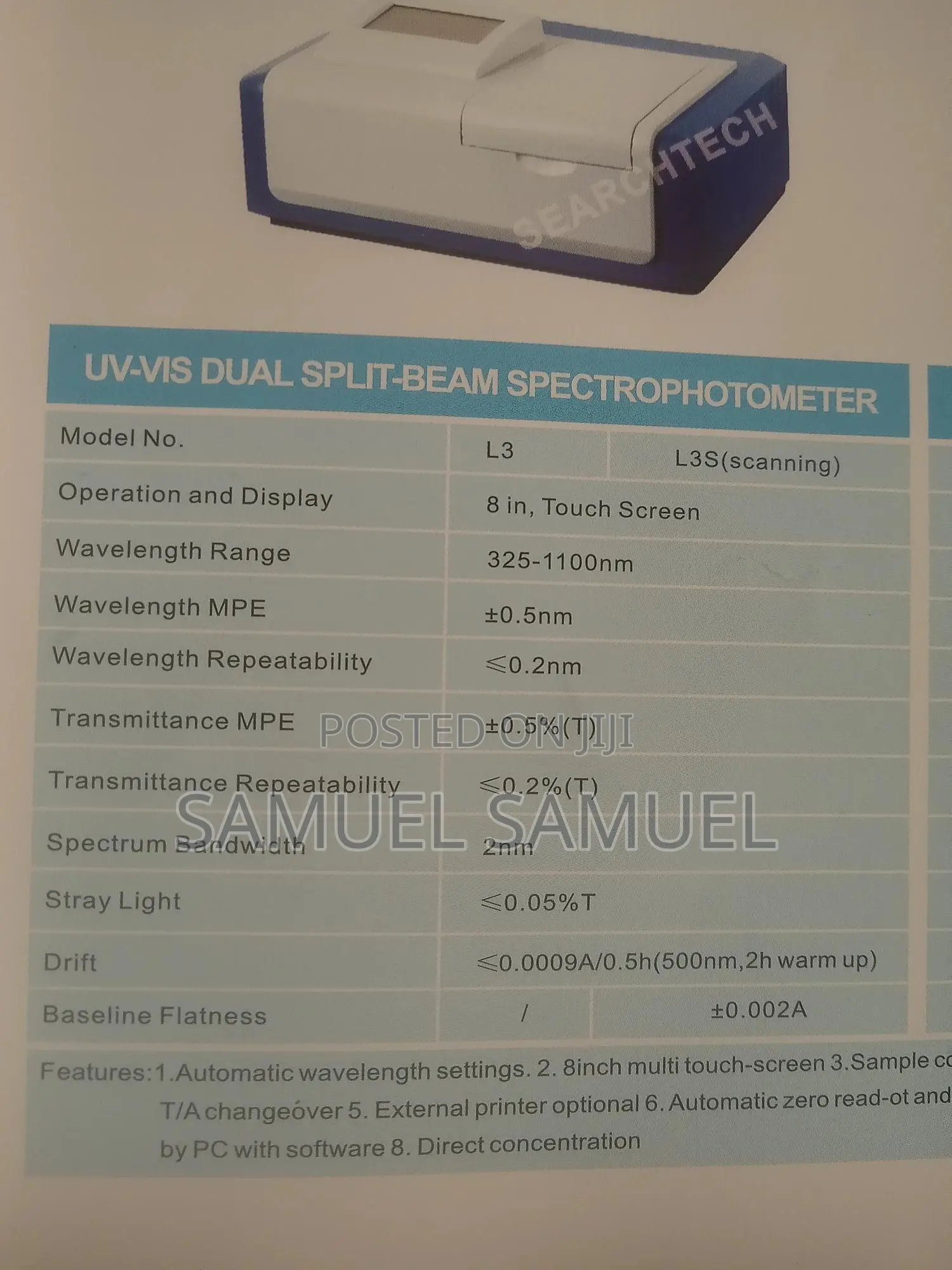 Dual-Beam Uv-Vis Spectrophotometer (Model:L3),(Model: L6)