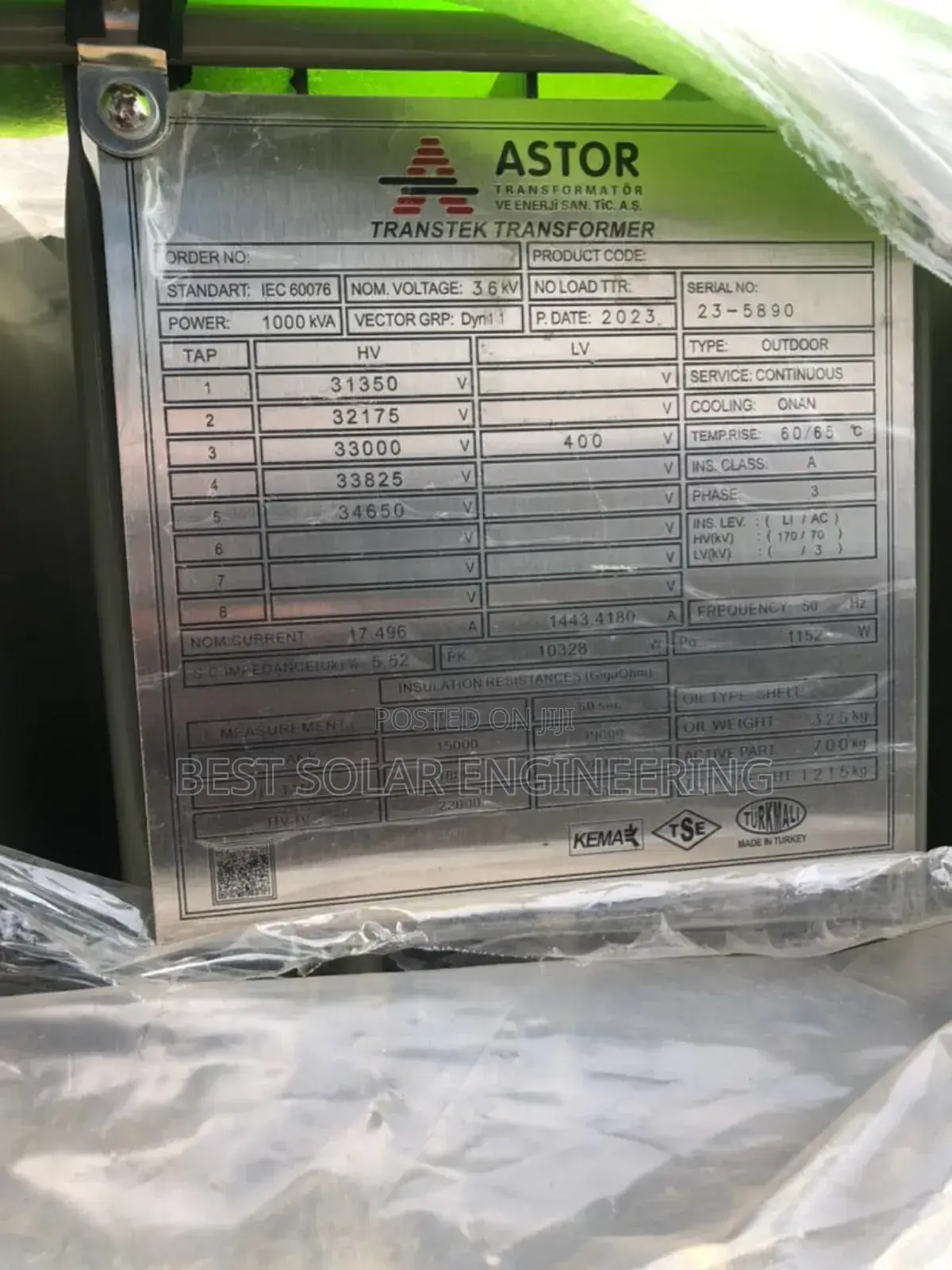 1000kva 33/0.400kv or 1mva 33/0.400kc Astro Transformer