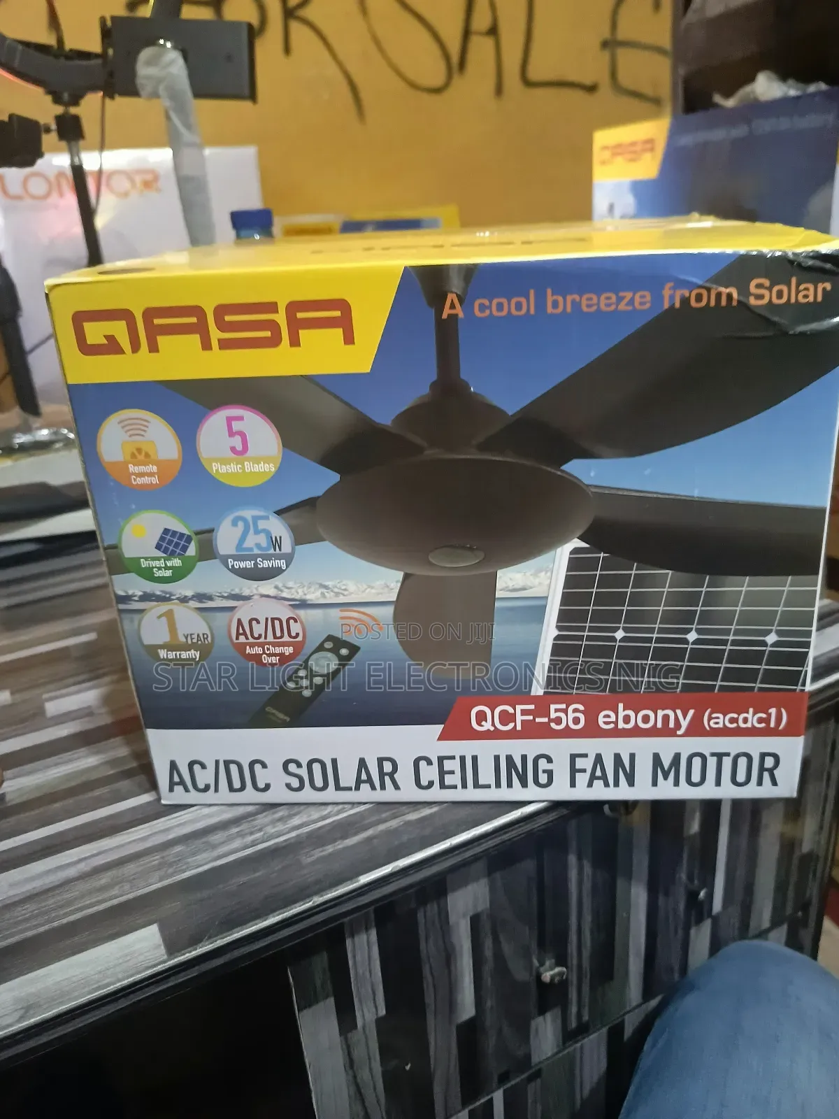Ac/Dc Solar Ceiling Fan Ebony