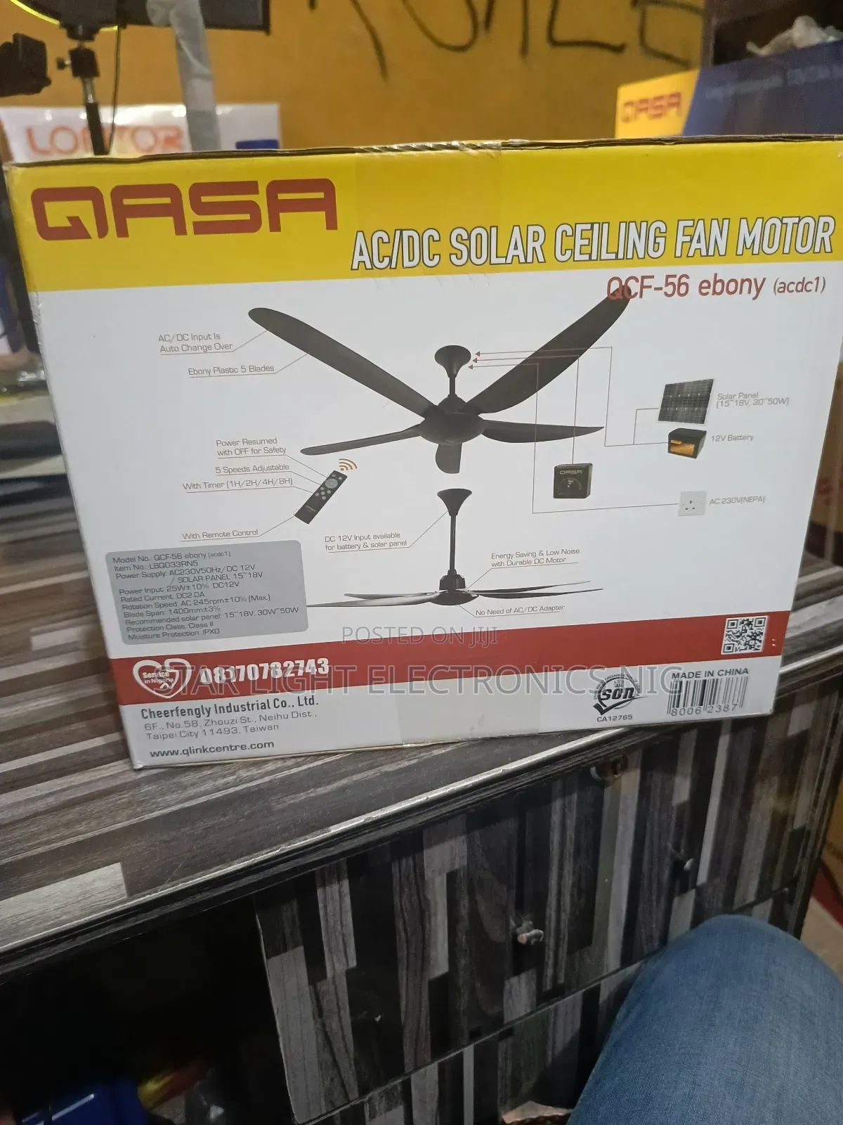 Ac/Dc Solar Ceiling Fan Ebony