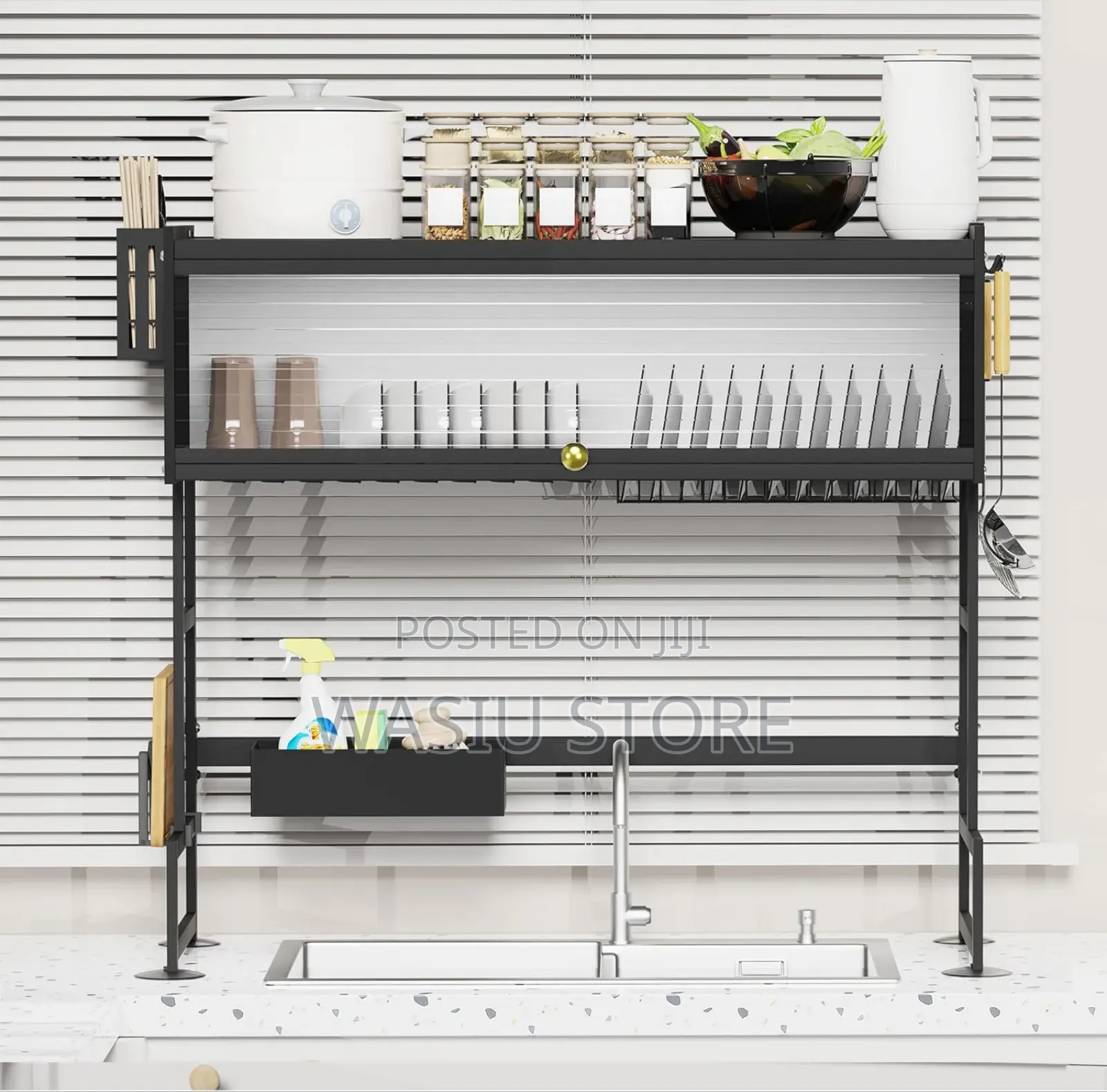 Over the Sink Dish Drainer Drying Plate Rack With Cover 85cm