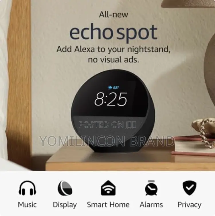 Echo Spot, Smart Alarm Clock, Vibrant Sound + Alexa, Black