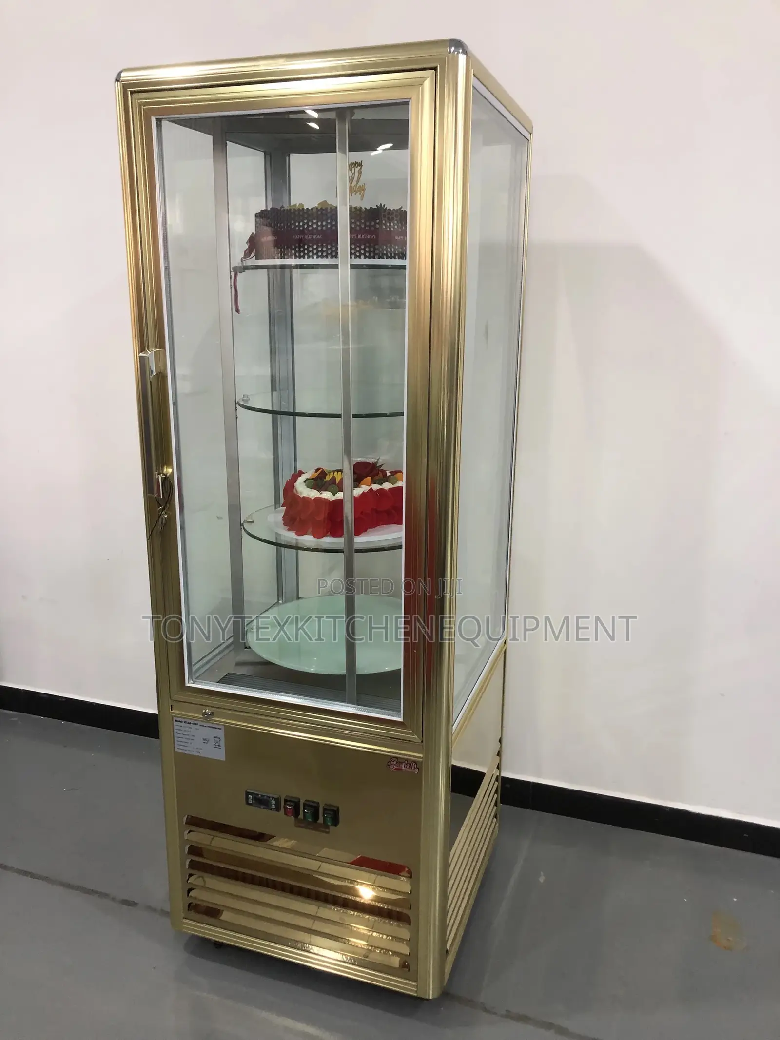 Golden Rotating Cake Chiller Display Available