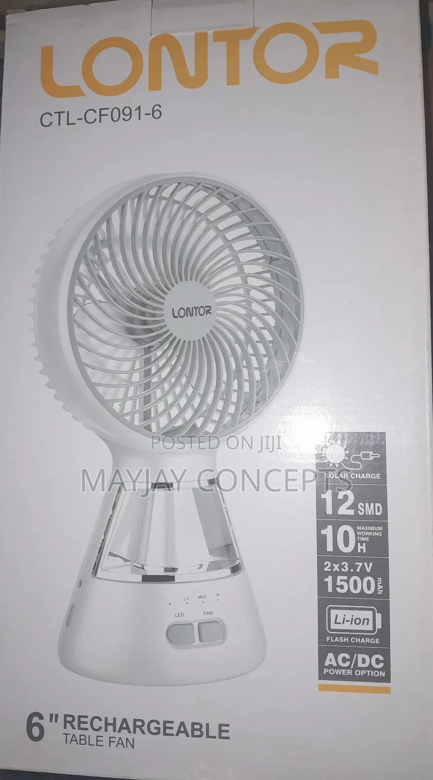 Lontor 6inches Rechargeable Table Fan With Table Lamp