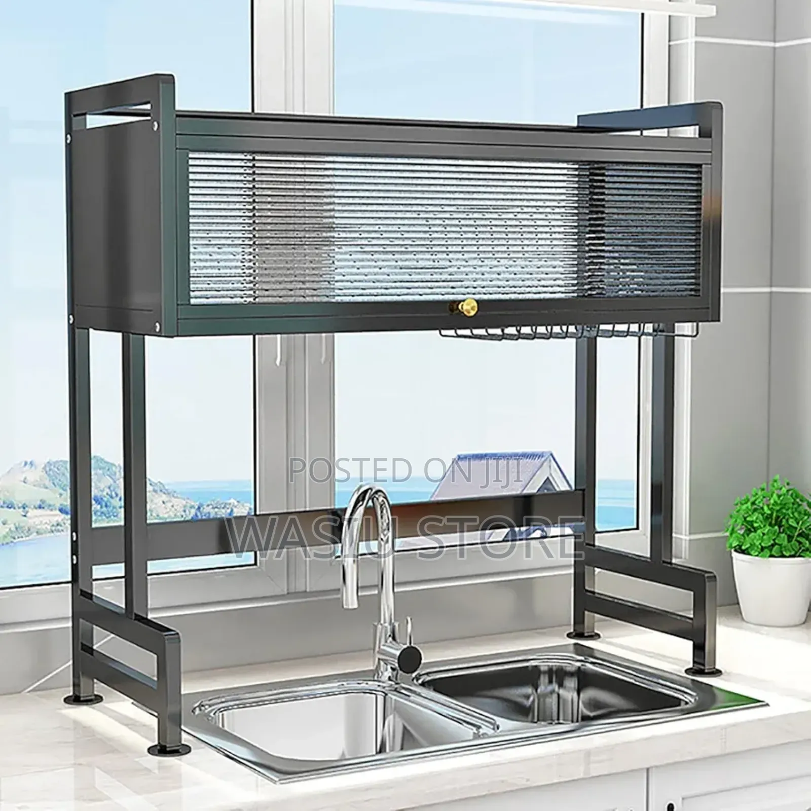 Over the Sink Dish Drainer Drying Plate Rack With Cover 85cm