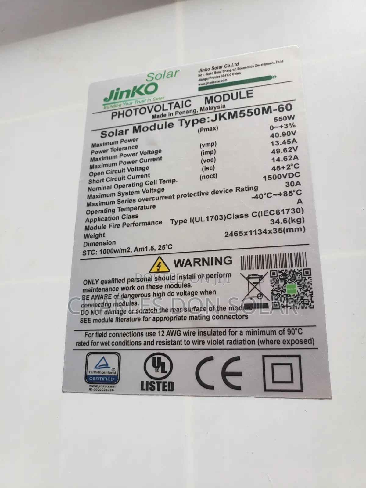 Jinko Solar Panels 550watts