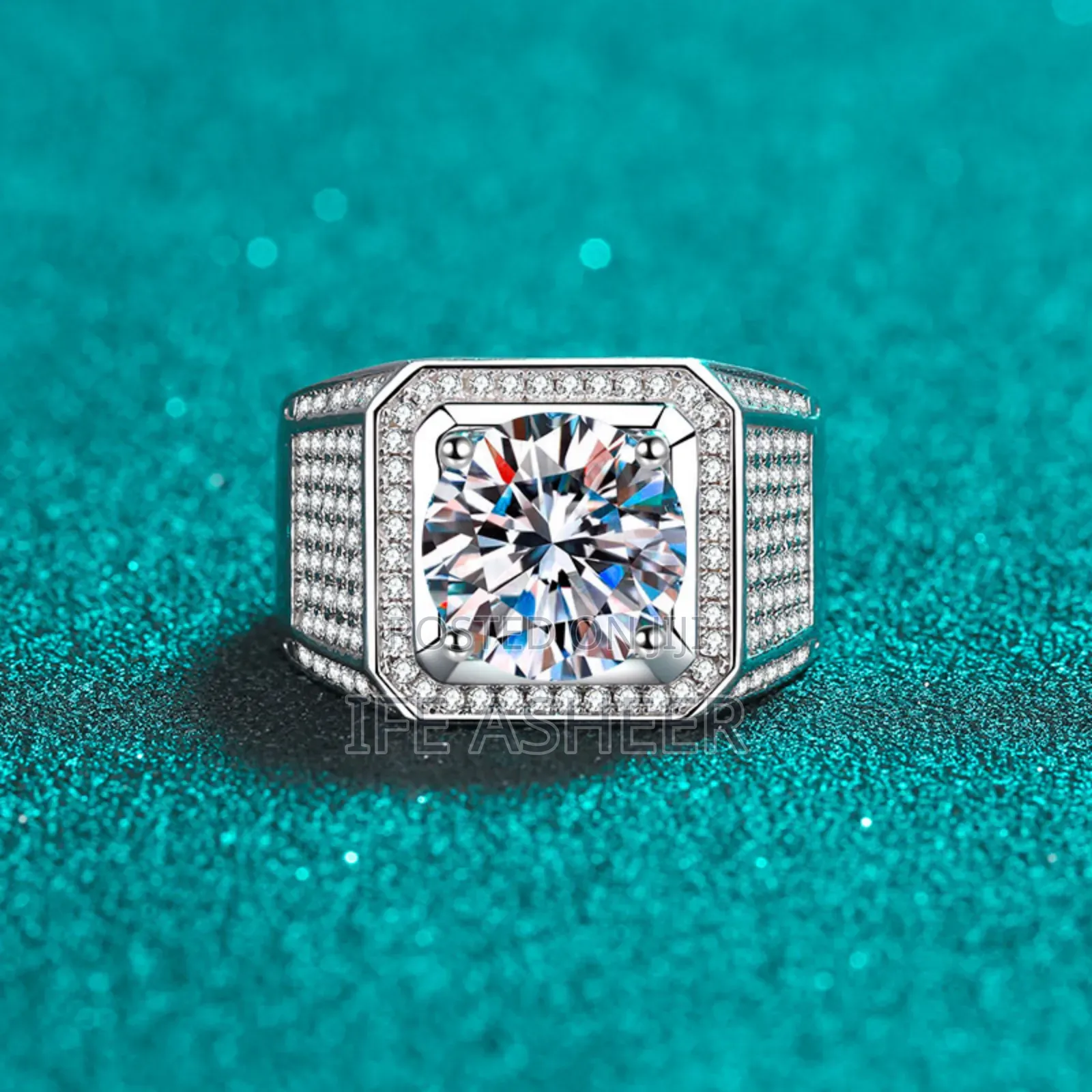 Mossanite Diamond Men's Silver Ring