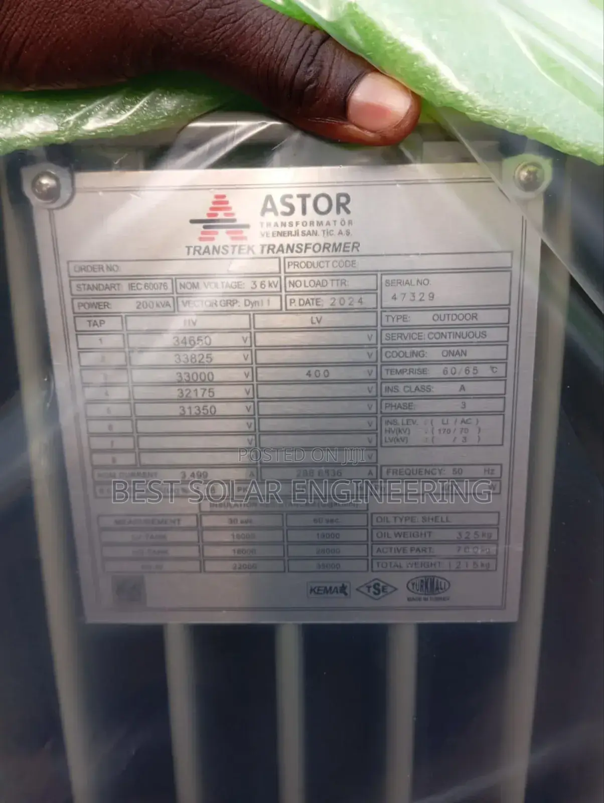 200kva 33kv/0.400kv Astor Transformer