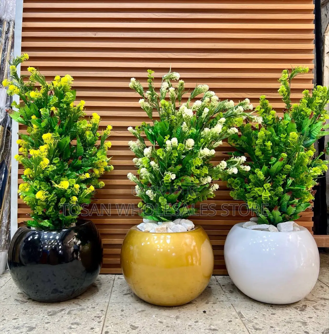 Round Fiber Pot With Plant