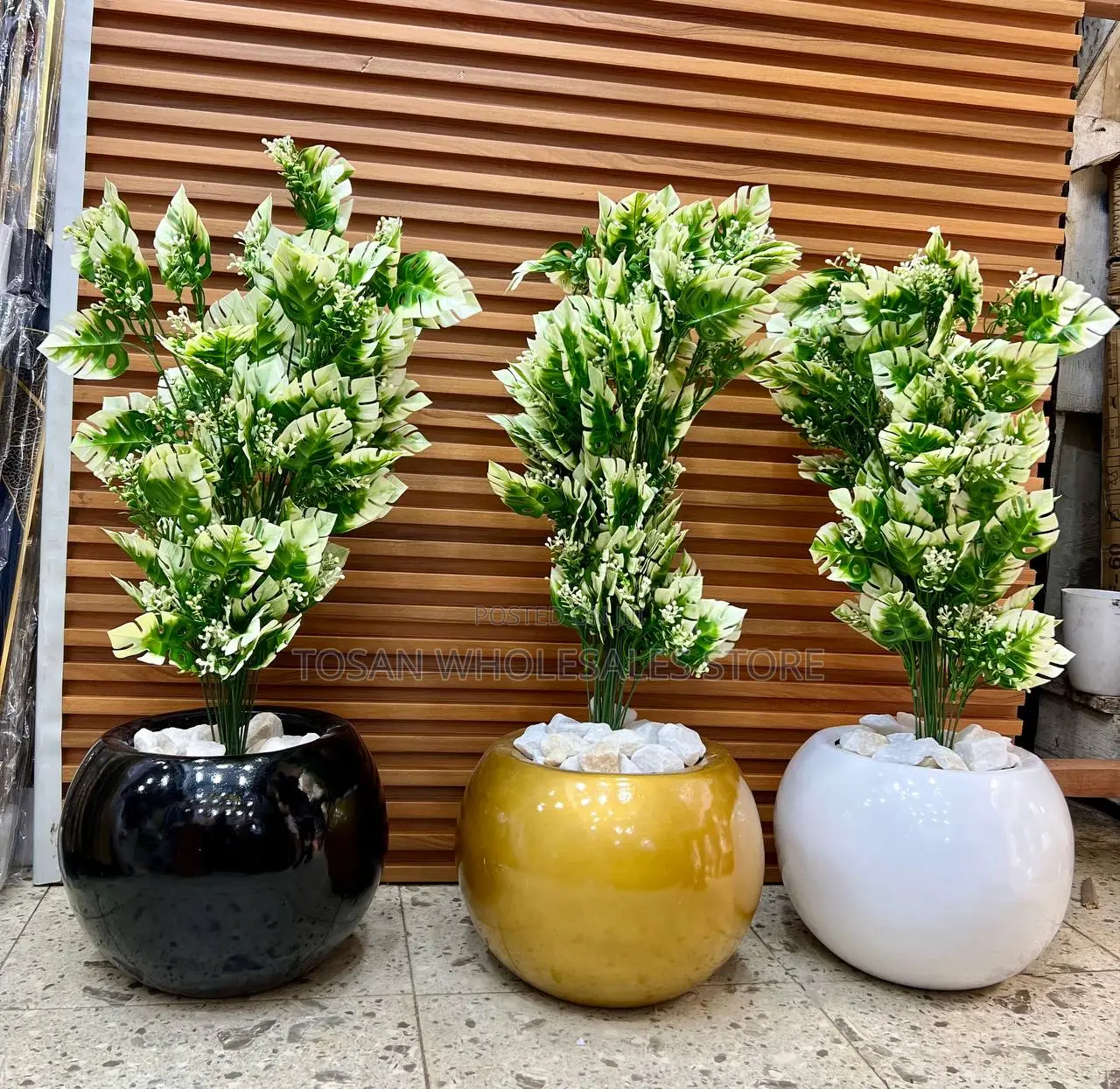 Round Fiber Pot With Plant