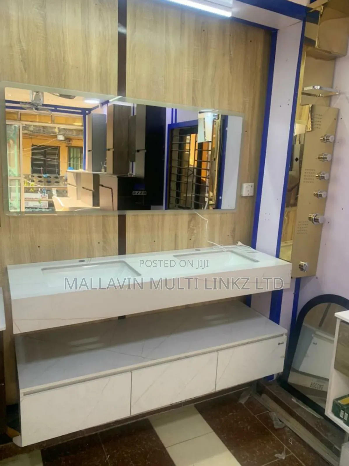 White Double Marble Cabinet Basin + Led Mirrors