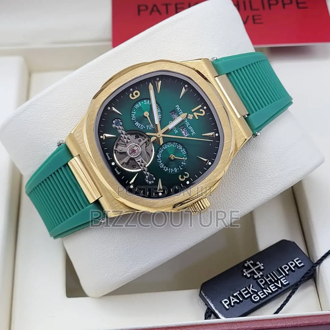 Original Patek Philippe Chronograph Green Rubber Strap Watch