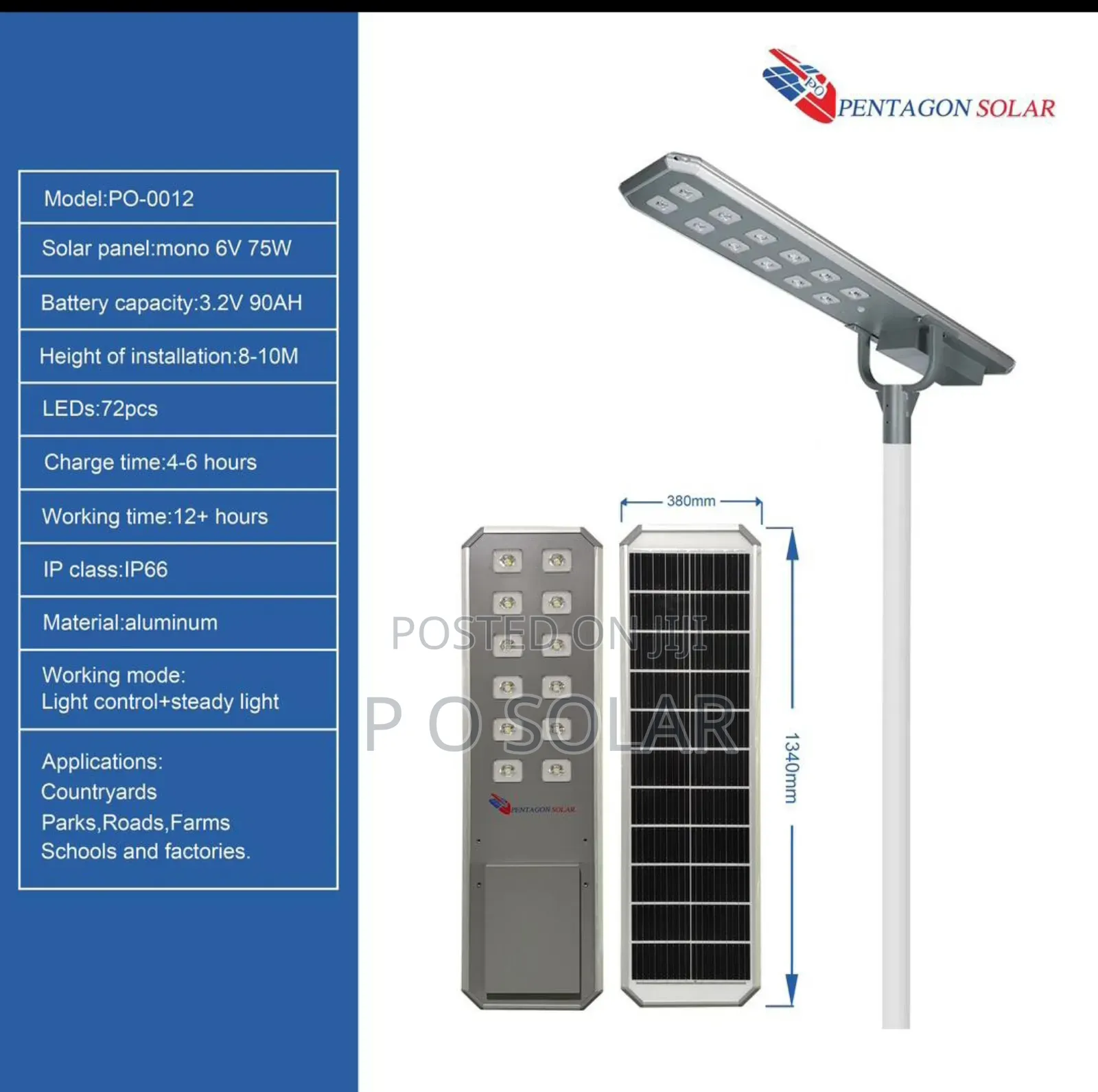 P O Pentagon 12 Eyes All In One Industrial Solar Light