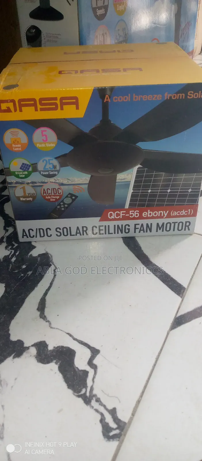 QASA AC/ DC Solar Ceiling Fan Power Input 25w
