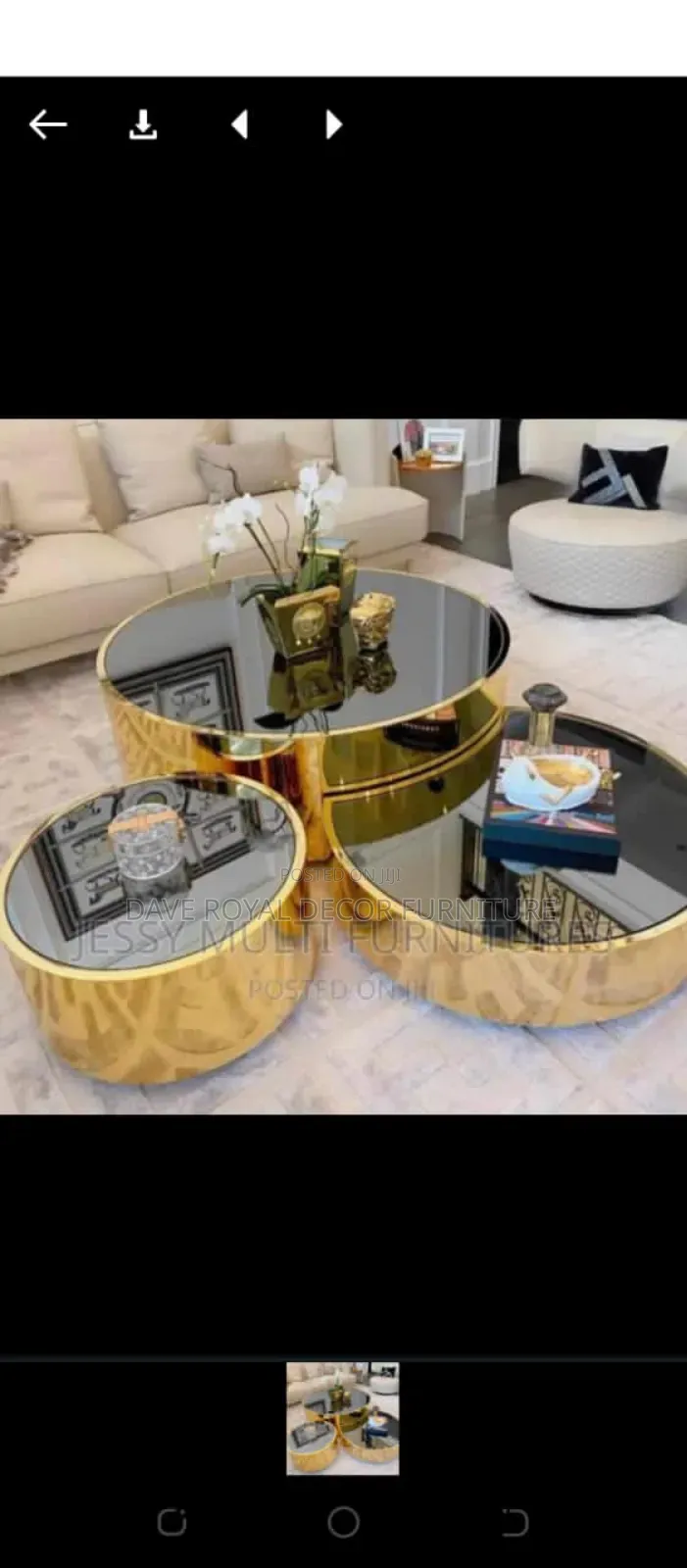 Round Gold Glass Top Center Table.