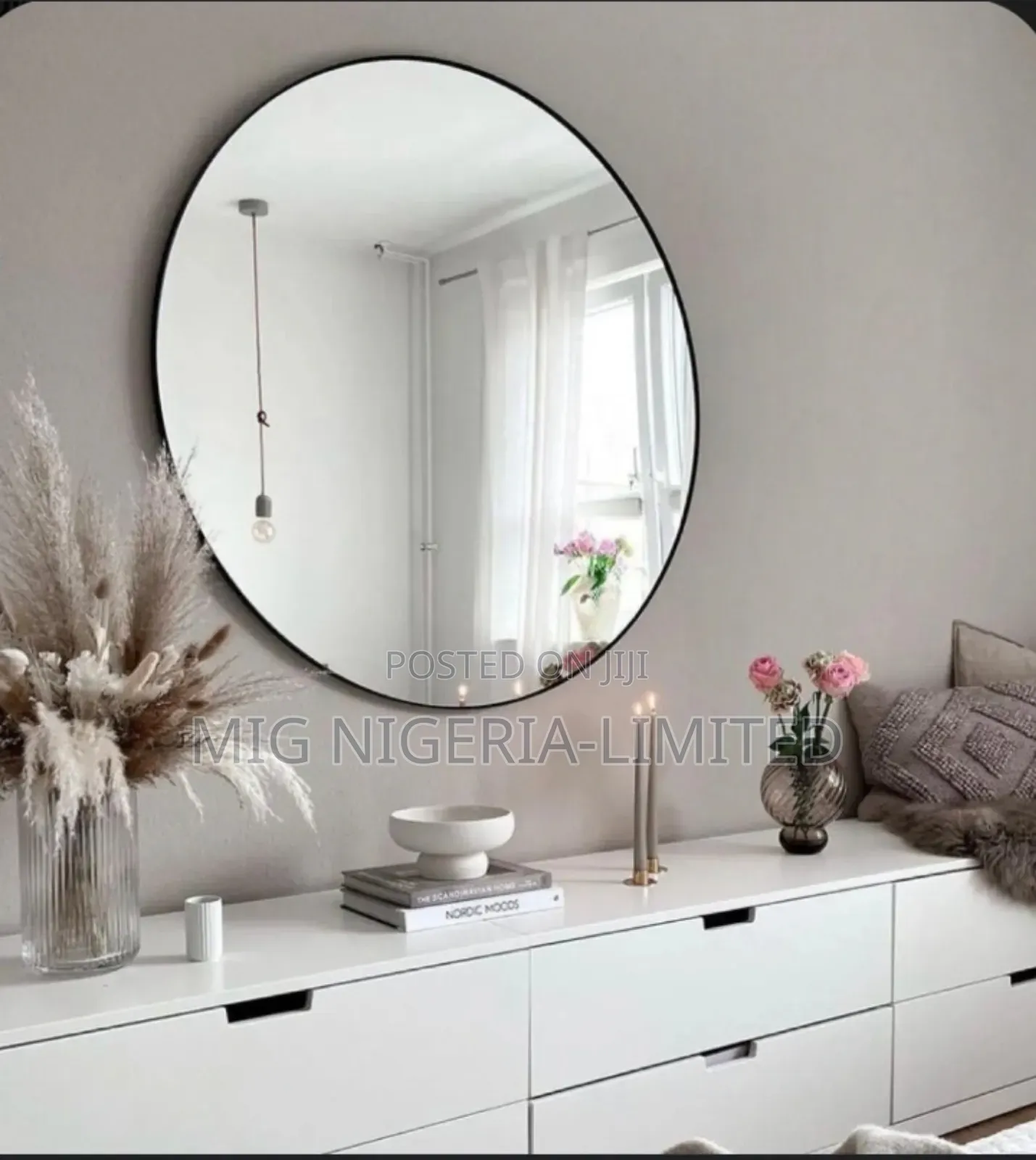 Round Large Aluminium Round Black Frame Mirror 80cmx80cm
