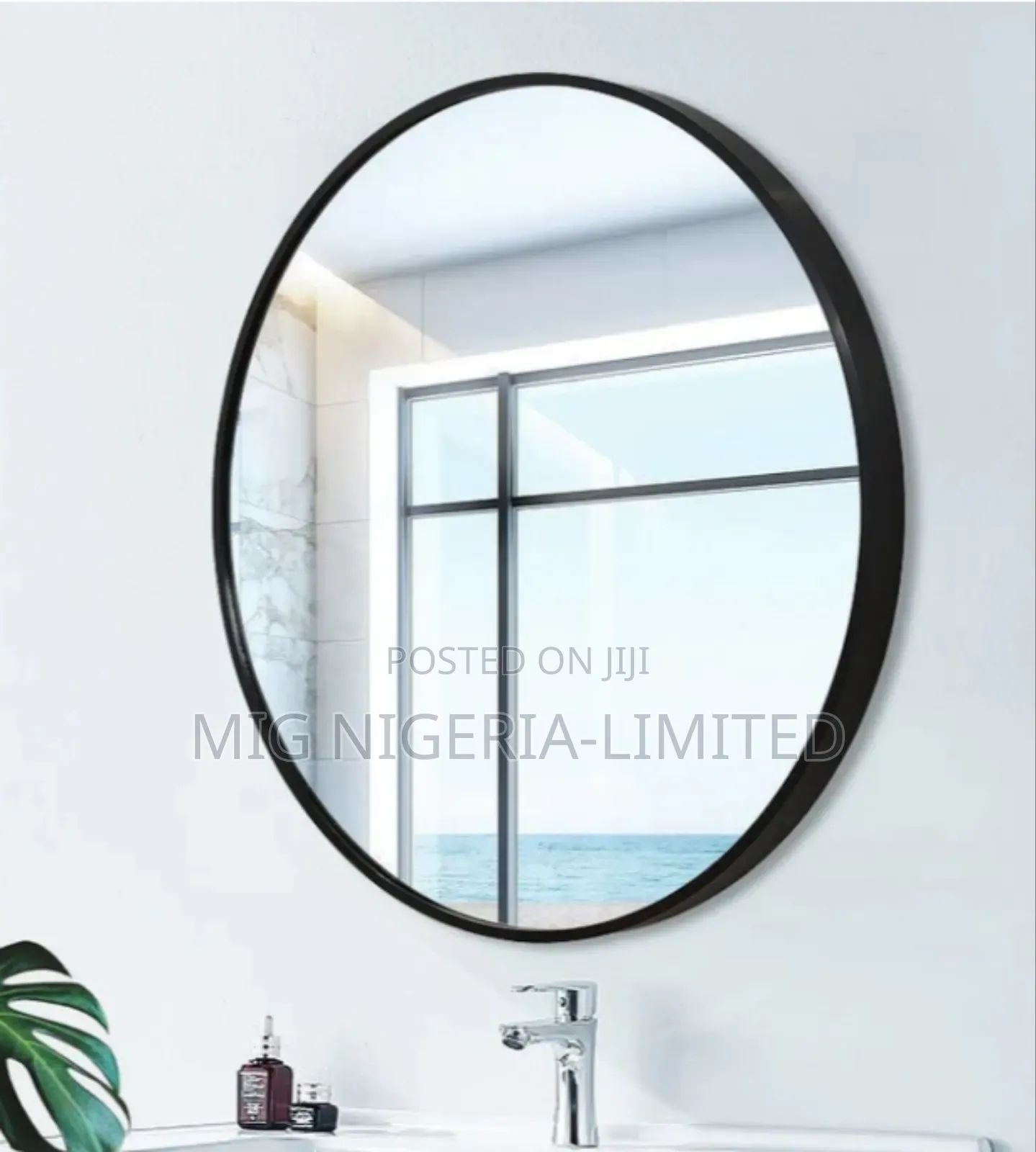 Round Large Aluminium Round Black Frame Mirror 80cmx80cm