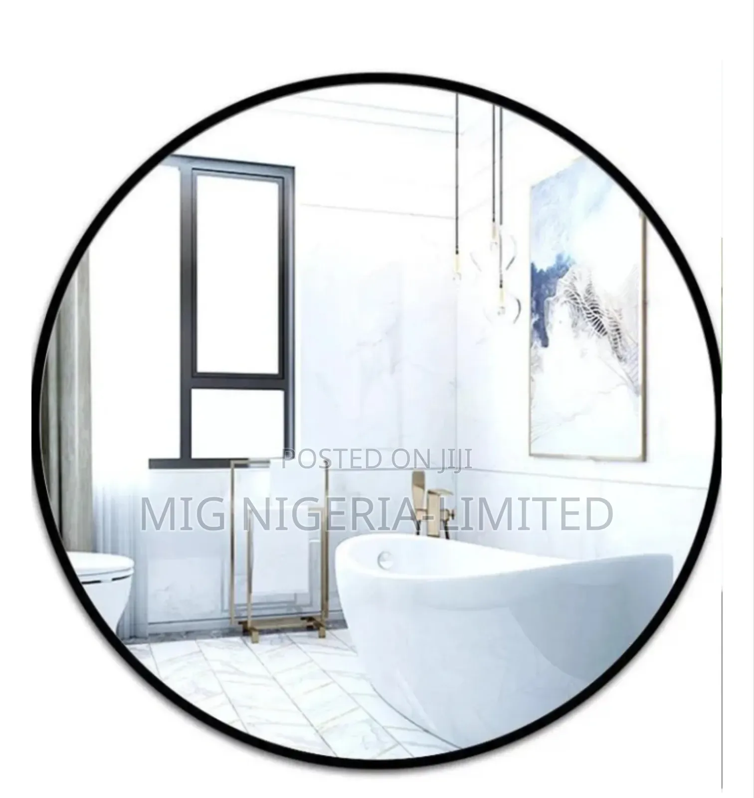 Round Large Aluminium Round Black Frame Mirror 80cmx80cm