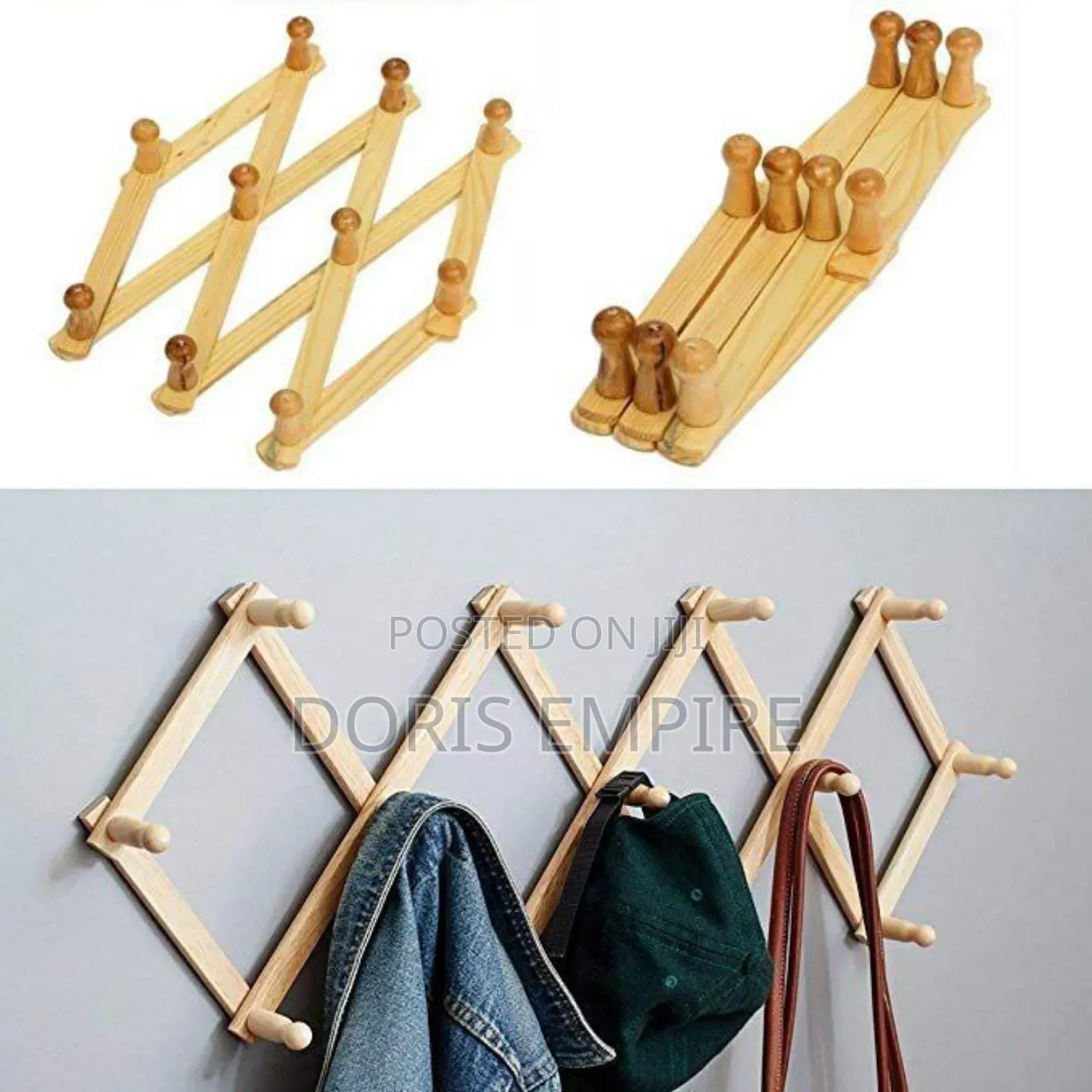 Expandable Multi Purpose Wooden Bag,Wig and Clothes Hanger