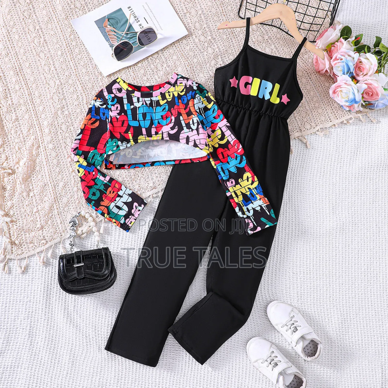 % Cotton Big Girl's Top Dungarees Overall Colourful Set