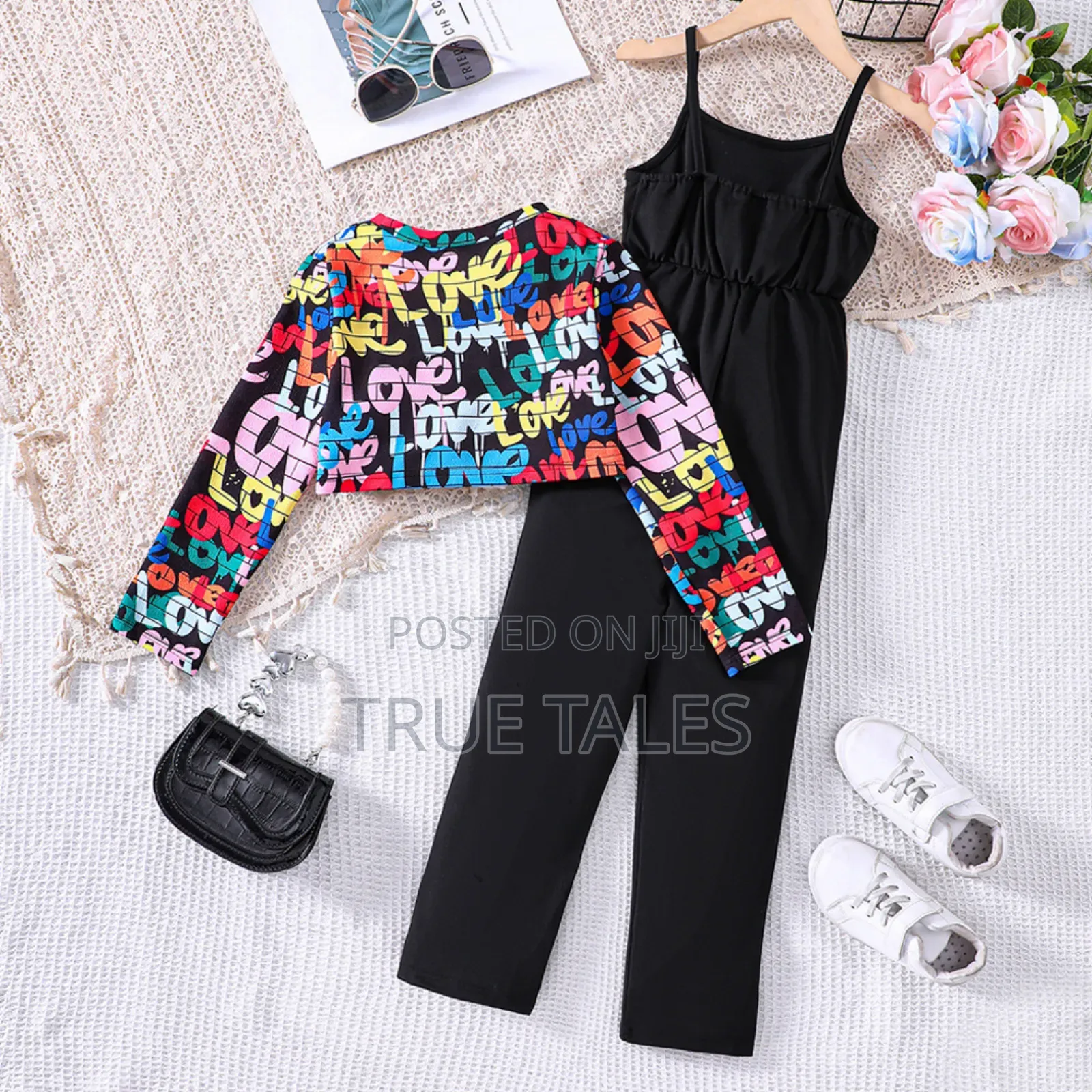 % Cotton Big Girl's Top Dungarees Overall Colourful Set