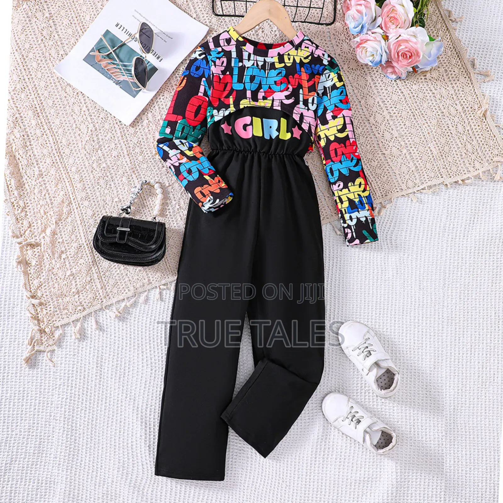 % Cotton Big Girl's Top Dungarees Overall Colourful Set