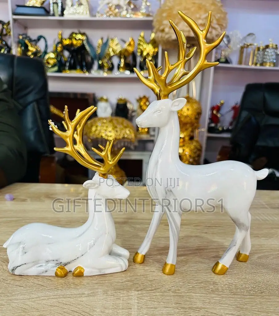 Pair of White Deer Ornaments Available